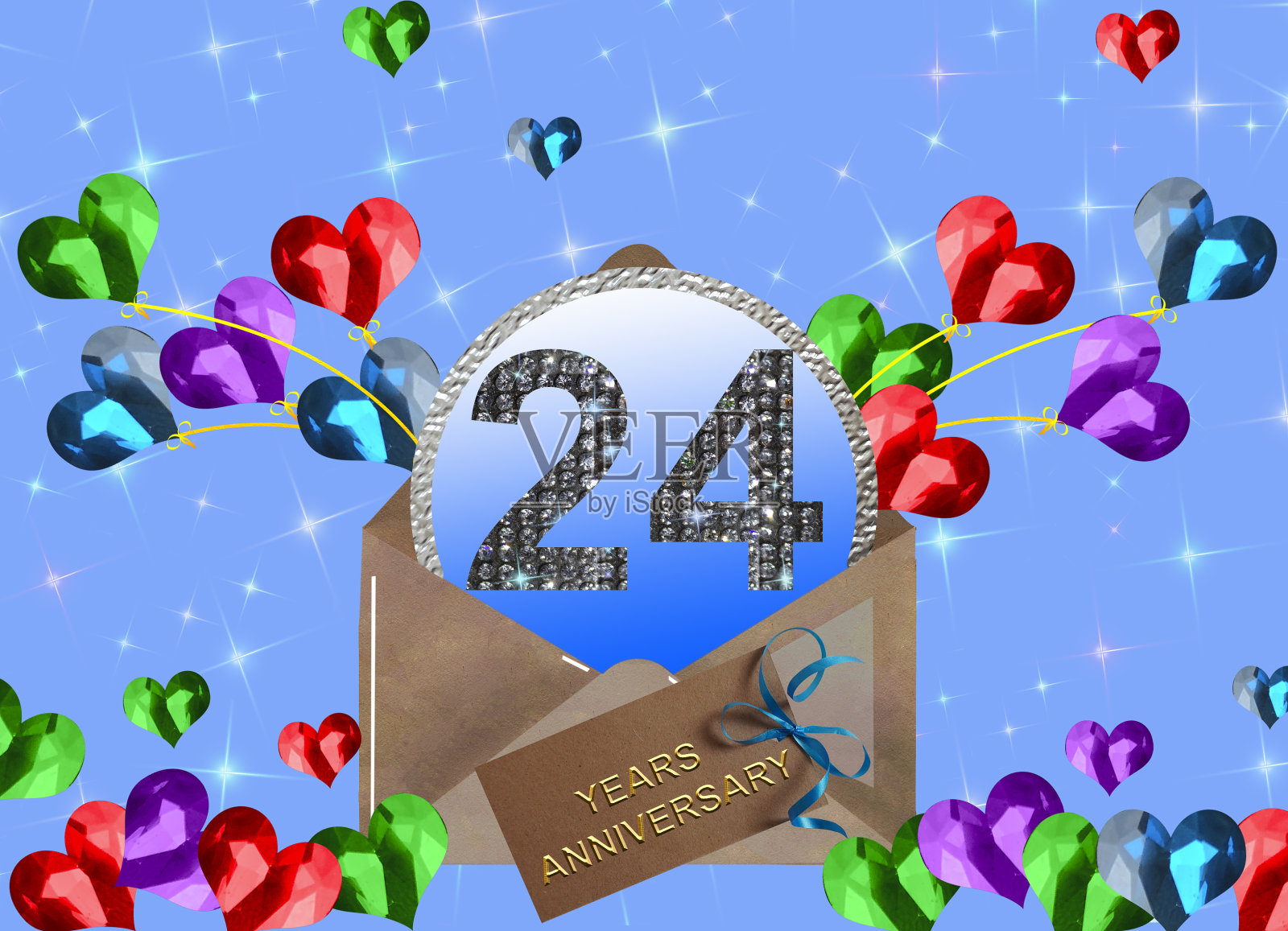 3d插图，24周年纪念。节日背景上的金色数字。周年庆典、晚会海报或卡片照片摄影图片