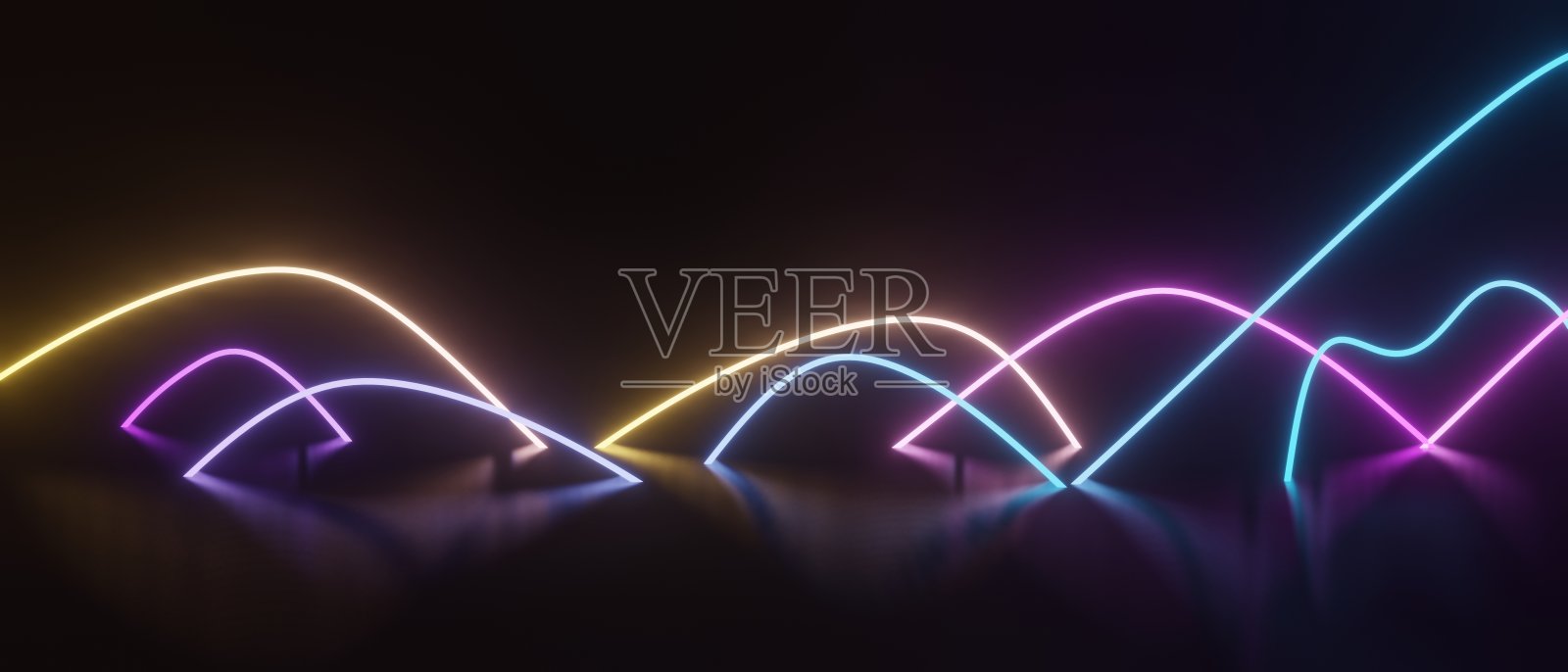 RGB霓虹灯在黑暗背景的3d渲染。激光线在夜间显示。紫外光谱束场景照片摄影图片