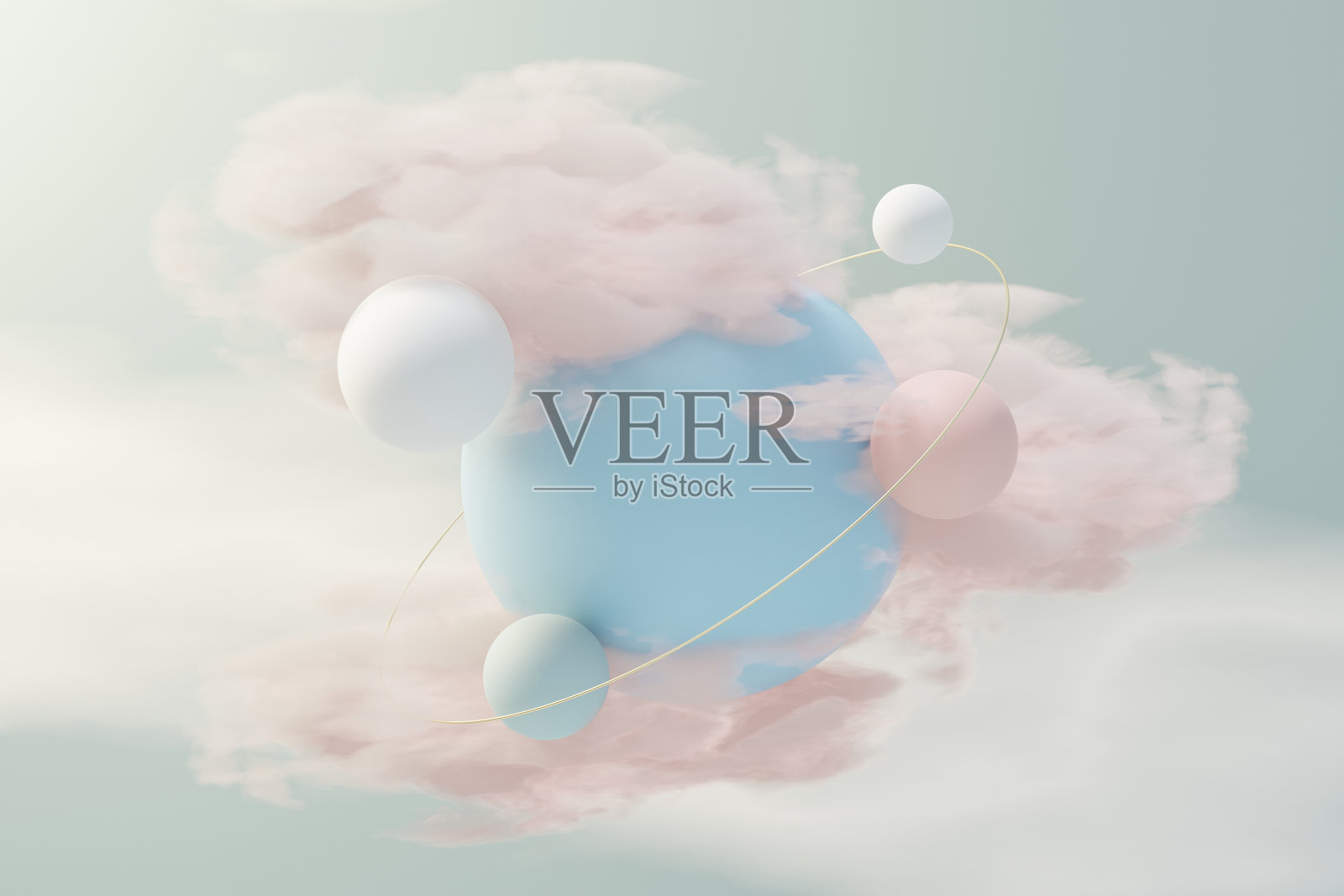 3d渲染的粉彩球，肥皂泡，斑点，漂浮在空气上孤立的粉彩背景。抽象的场景。照片摄影图片