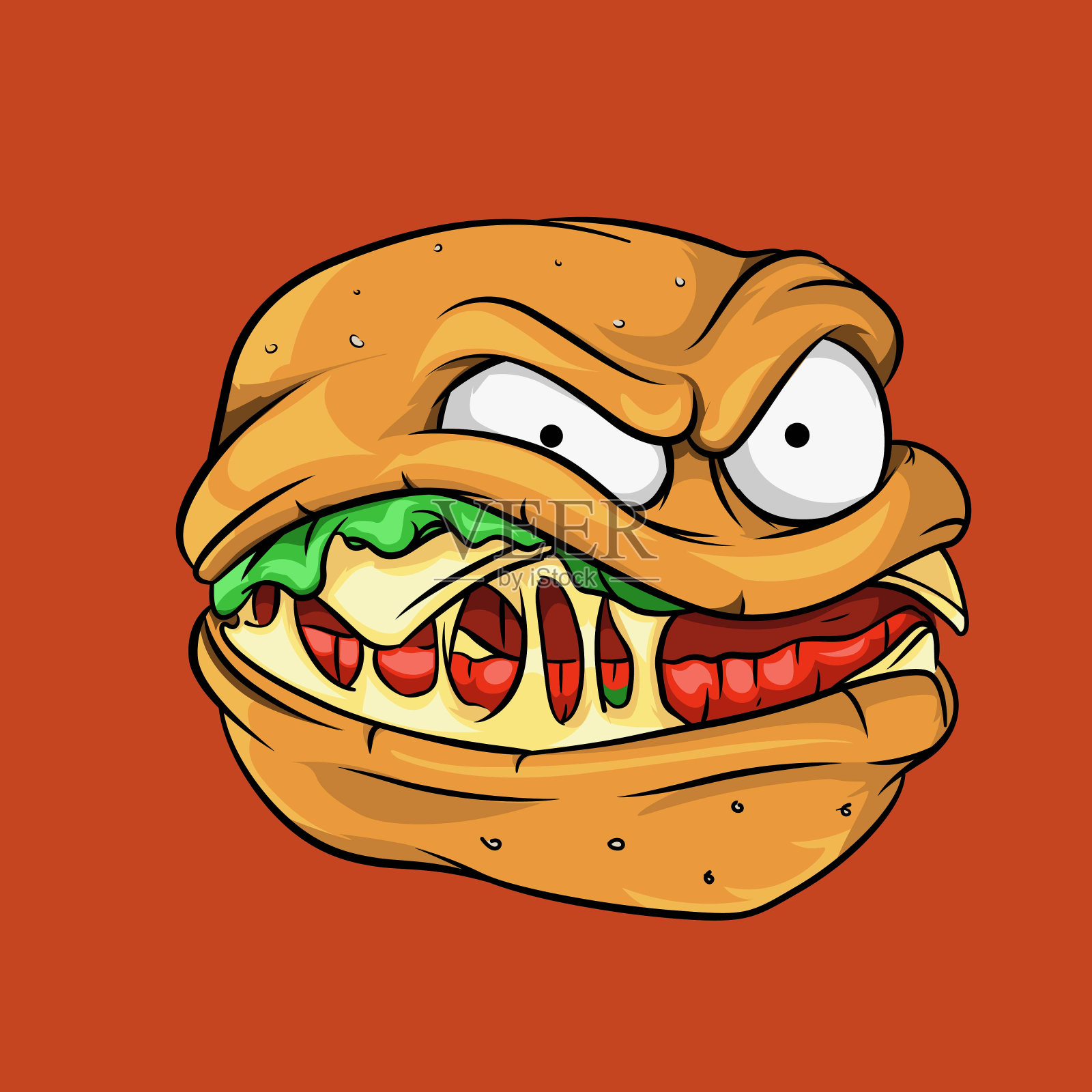 汉堡怪物#3 -邪恶的假笑面部表情插画图片素材