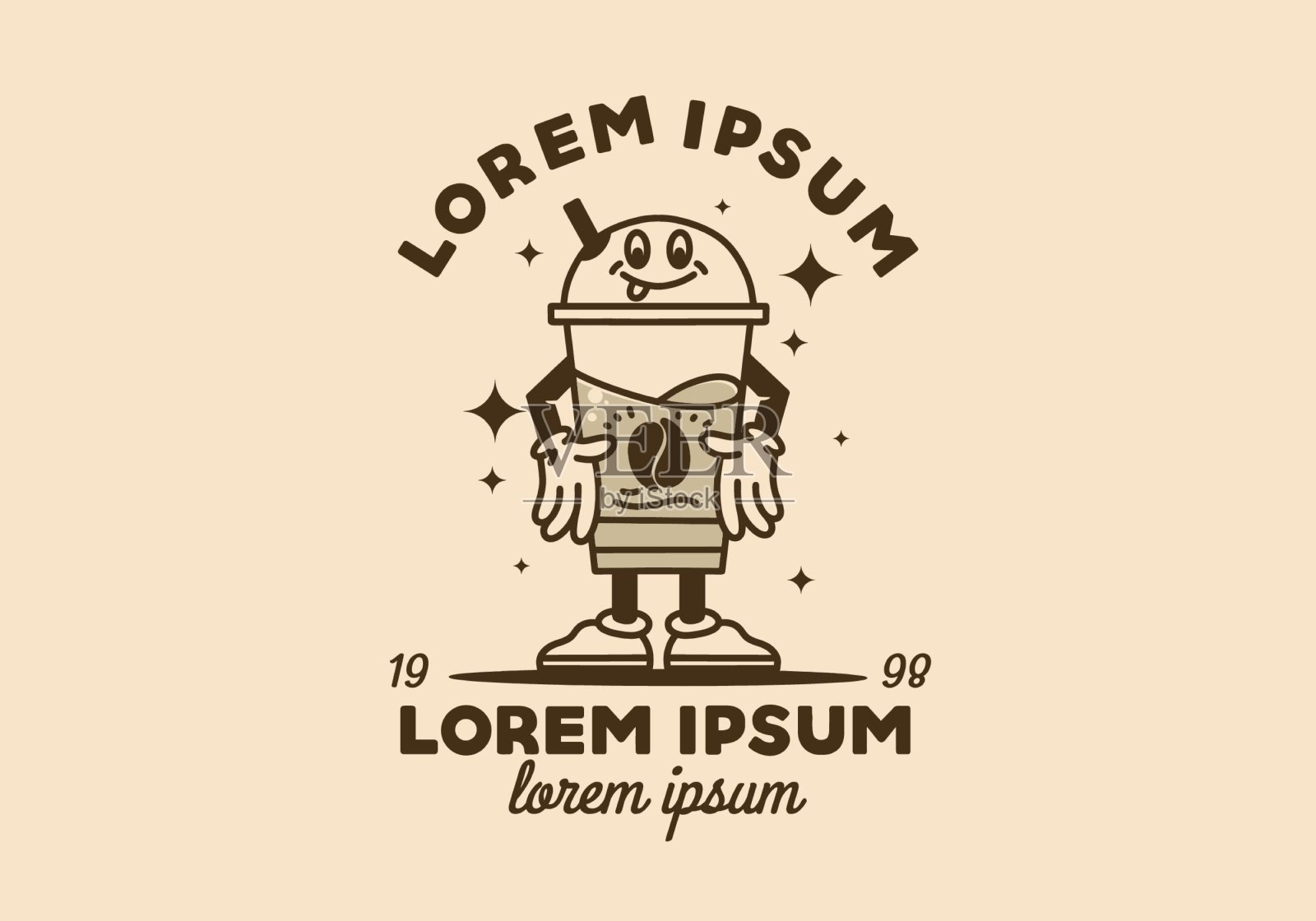 吉祥物插图设计的咖啡在一个塑料杯插画图片素材