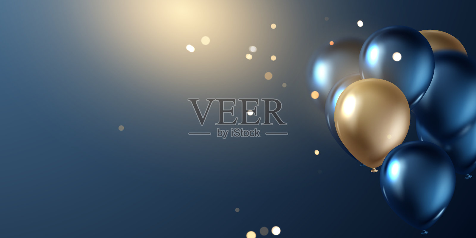 美丽的蓝色气球背景庆祝生日横幅模板矢量插图插画图片素材