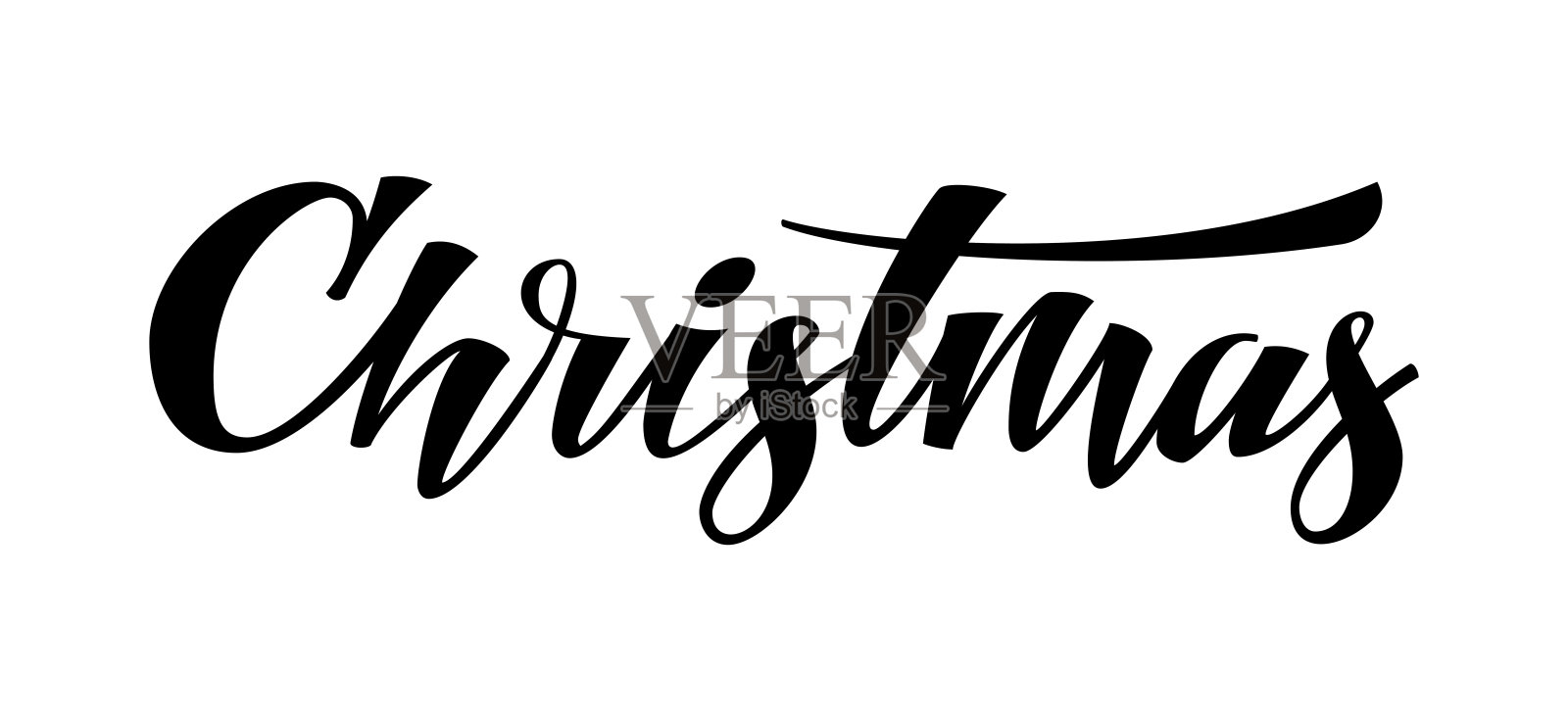圣诞快乐水墨毛笔手绘刻字艺术插画图片素材