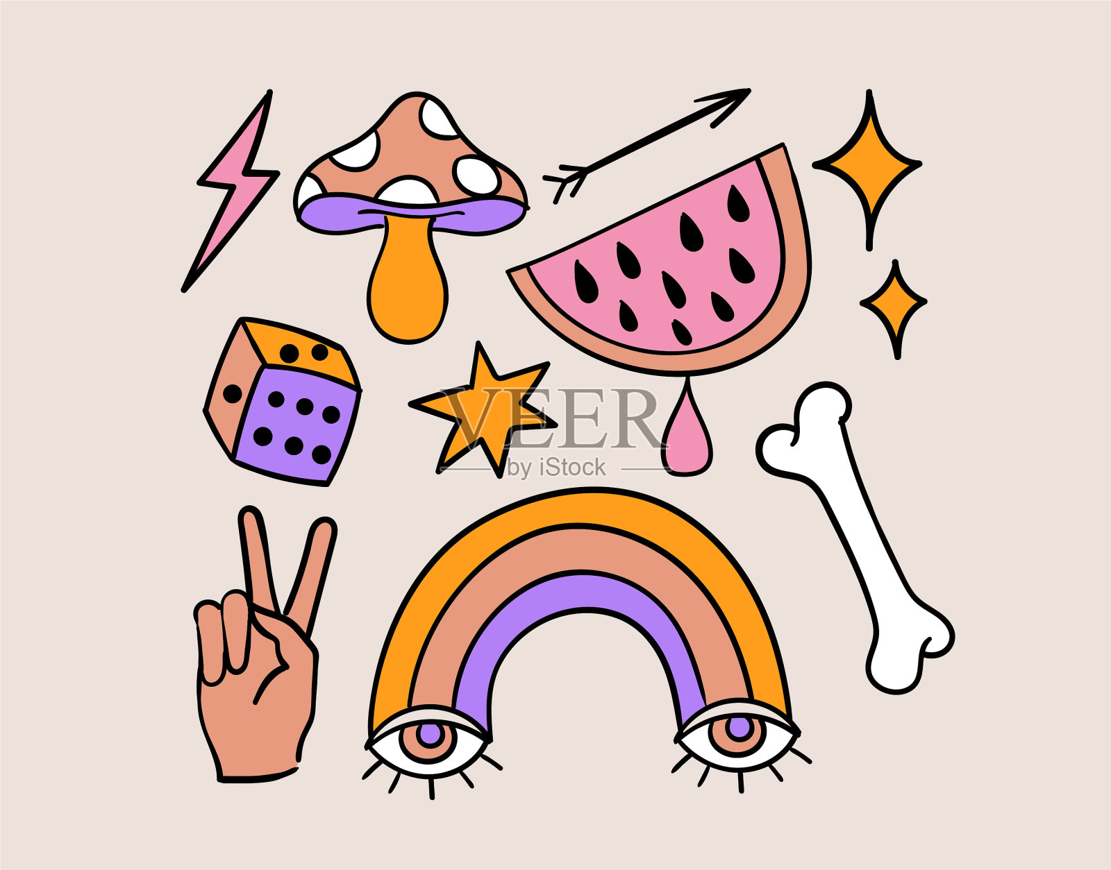 贴纸收藏复古风格05插画图片素材