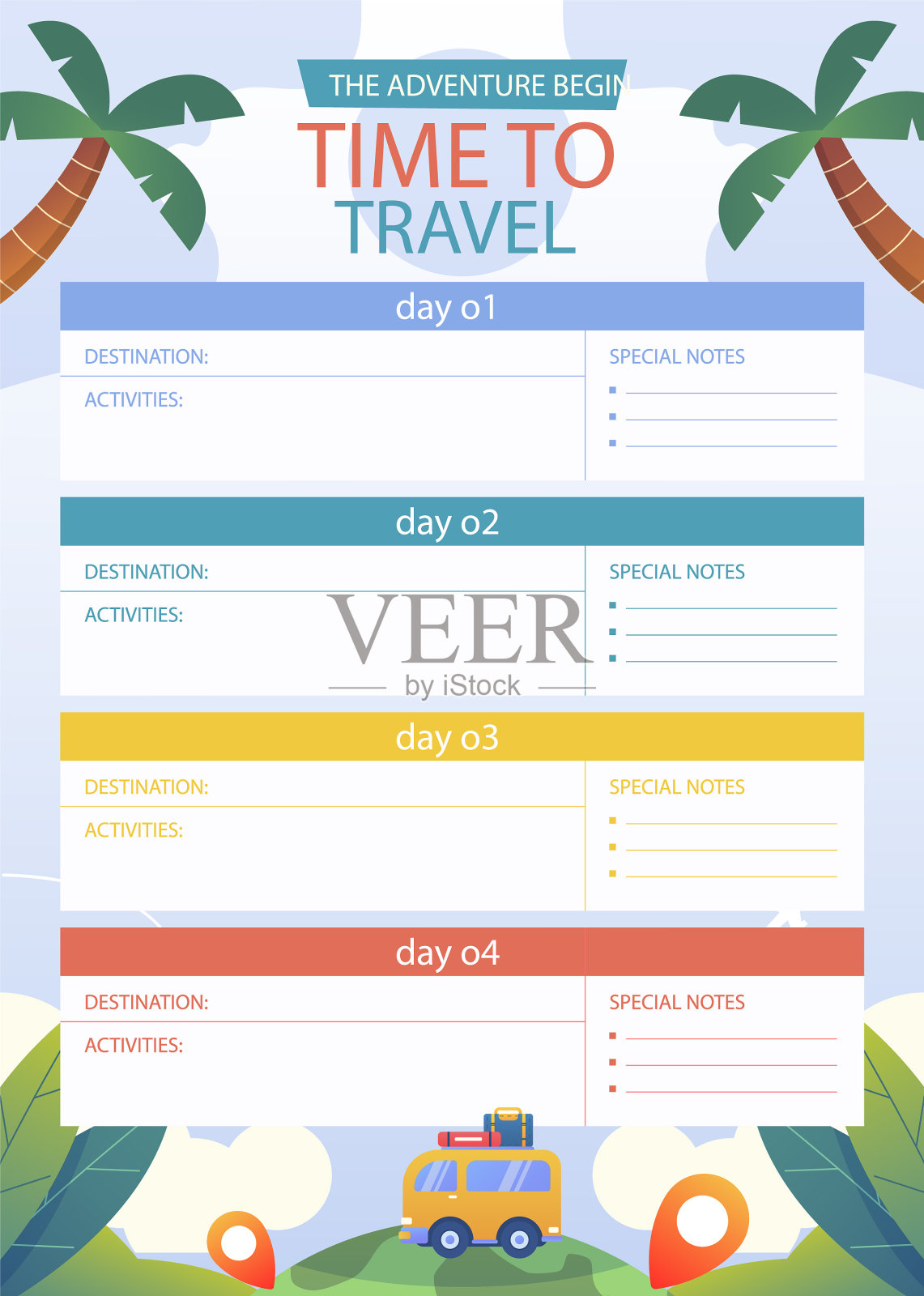 梯度旅行路线模板与棕榈树插画图片素材