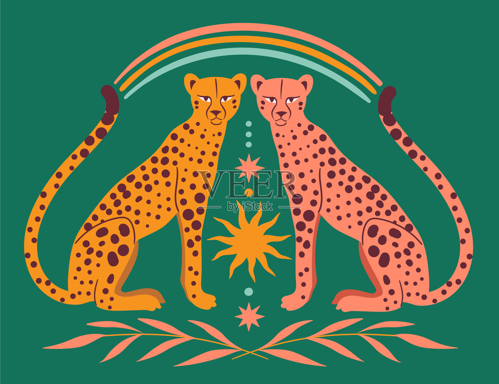 两只太阳豹插画图片素材