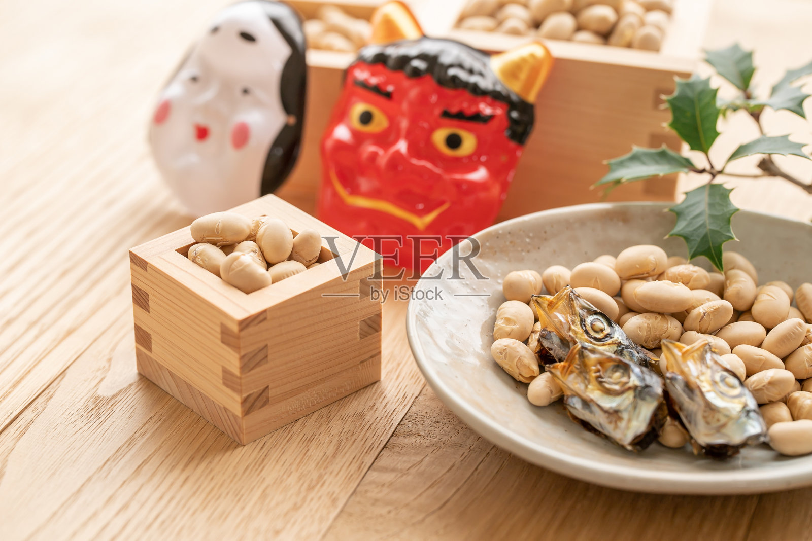 Setsubun。扔豆子的日本文化。照片摄影图片