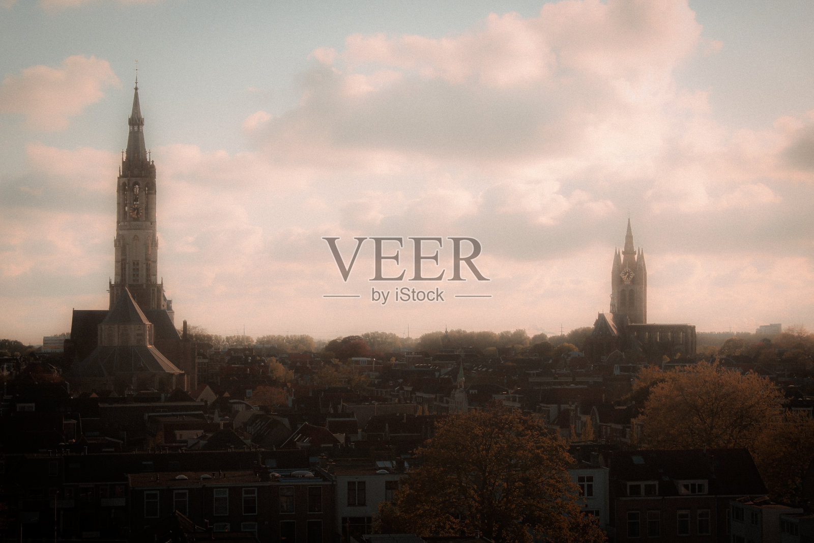 朦胧的复古代尔夫特视图照片摄影图片