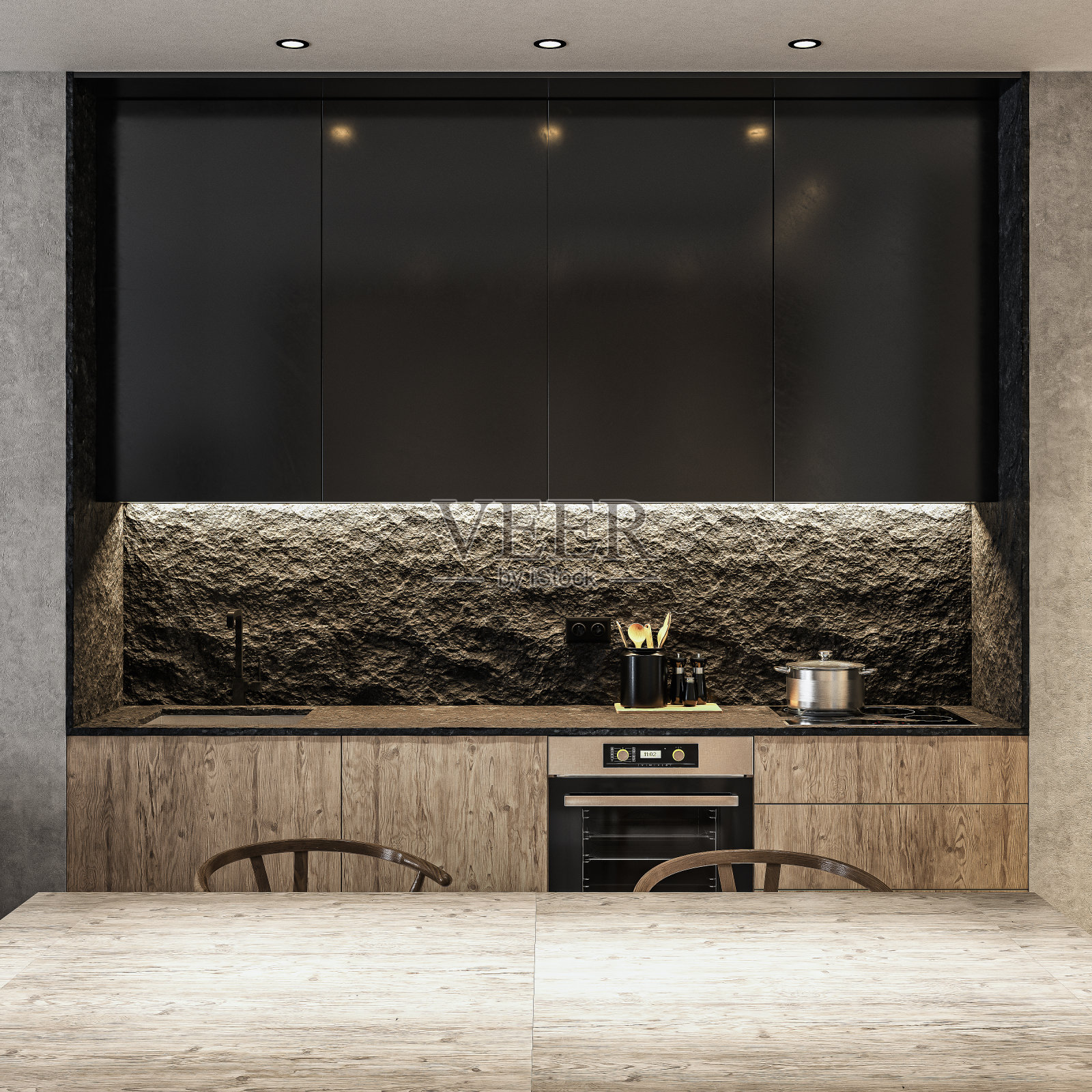 现代设计的小厨房和餐厅照片摄影图片