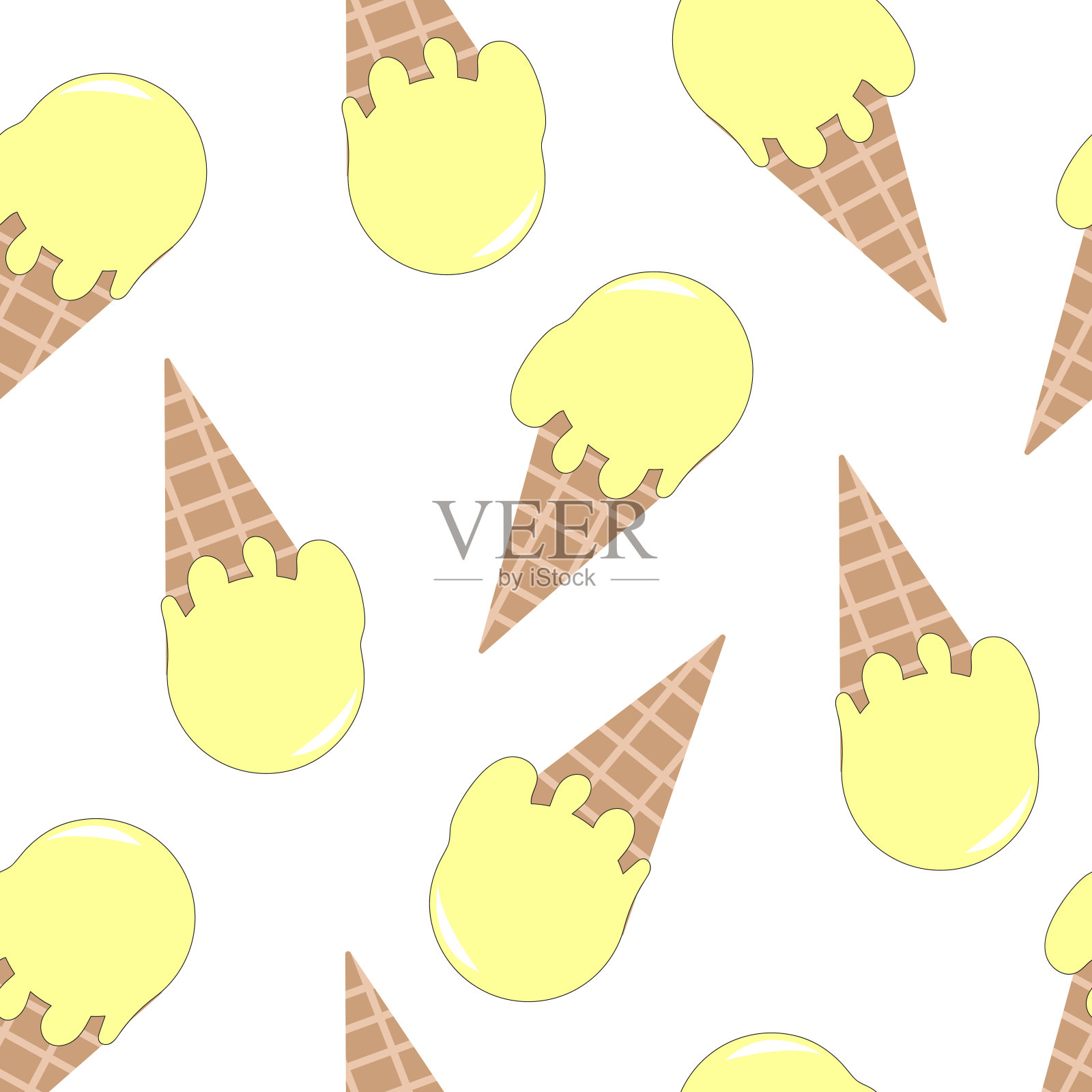 明黄色卡通风格的冰淇淋。冰淇淋矢量在漂亮的颜色孤立的白色背景。插画图片素材