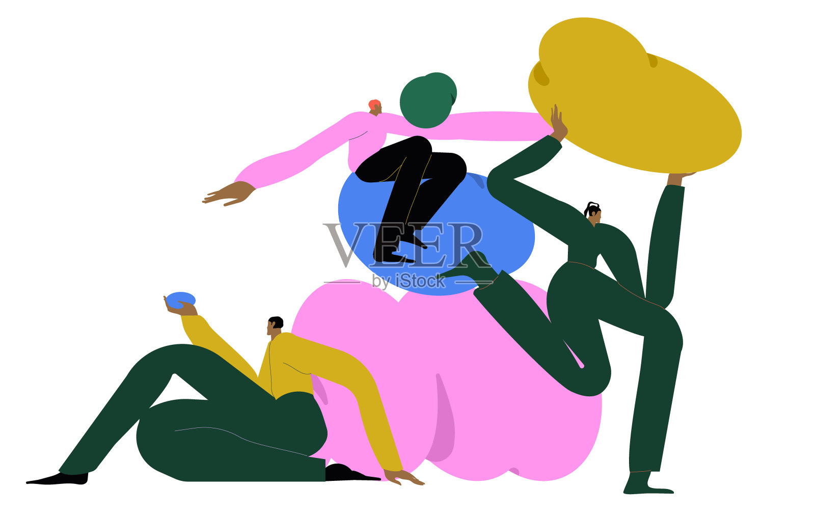 创意团队创造新事物，构建抽象结构。业务和创意流程，团队合作理念。插画图片素材