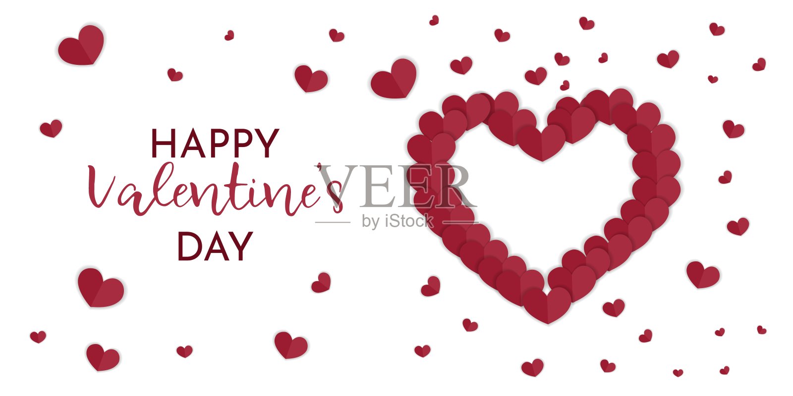 情人节贺卡，白色背景上的纸质爱心邀请函矢量插画插画图片素材