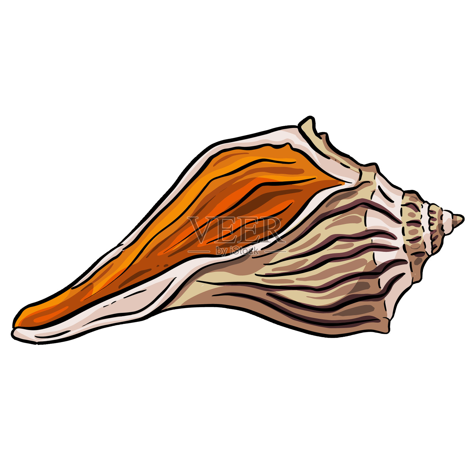 海螺螺壳轮廓卡通风格的标志设计矢量插画图片素材