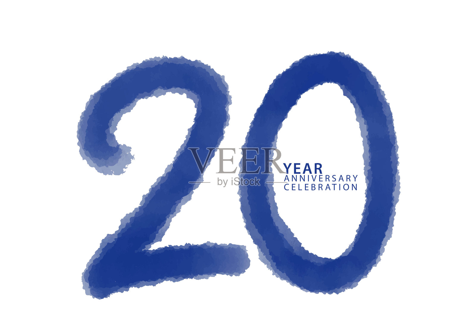 20周年庆典蓝色字体矢量，20号数字设计，20岁生日邀请函，标志数字设计矢量插图，蓝色标志笔画插图插画图片素材