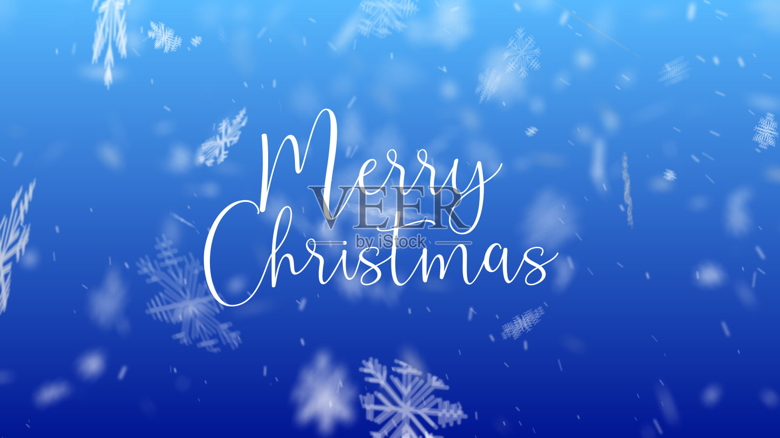 抽象的圣诞雪花背景。飘落的圣诞雪花图案落在孤立的蓝色上。插画图片素材