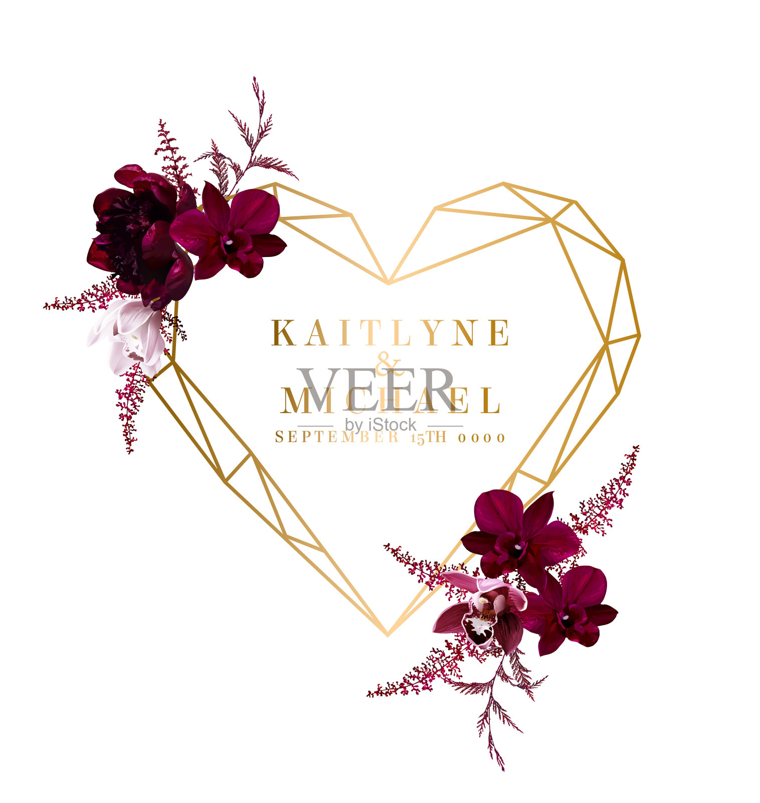 洋红色暗兰花万岁，紫红色落新妇对白色矢量设计框架插画图片素材