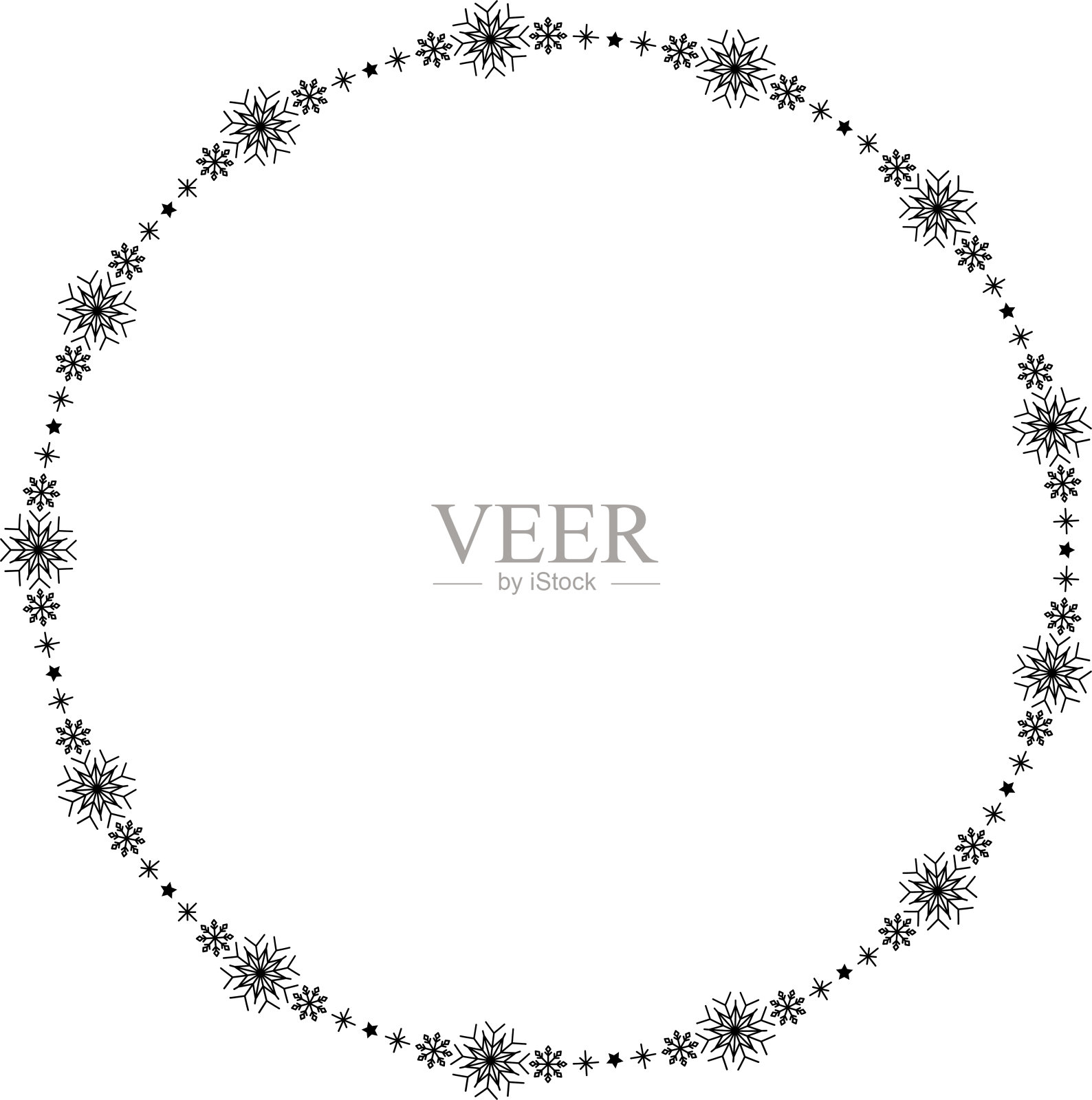 雪花圆框。冬天雪花圆缘。插画图片素材