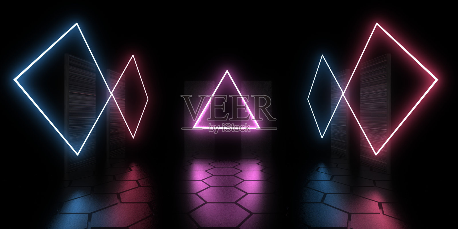 3D抽象背景霓虹灯。霓虹灯隧道。空间构造。3d插图3照片摄影图片