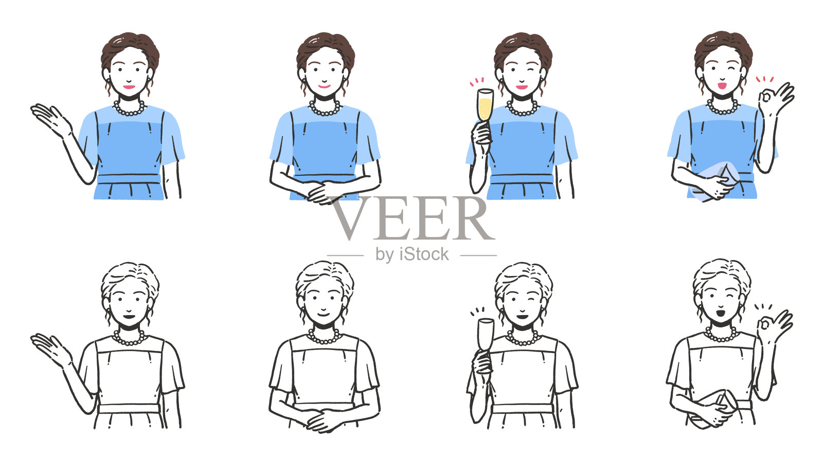 穿着派对礼服的女性的简单上半身插画图片素材