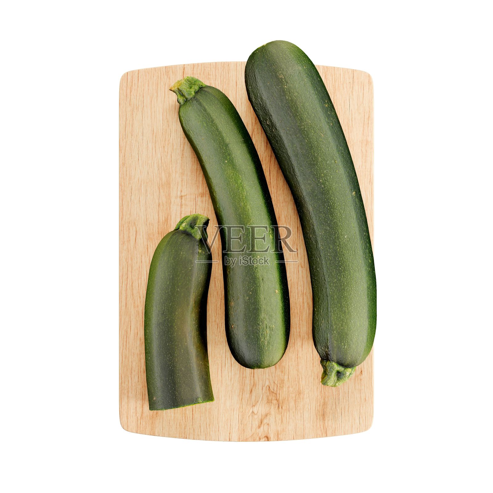 三维西葫芦在木板上孤立的白色背景。照片摄影图片