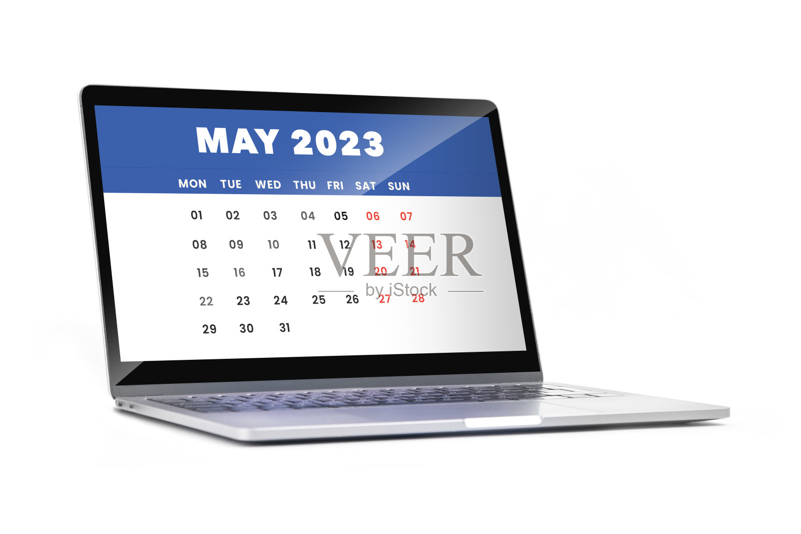 电脑屏幕上的2023年5月日历照片摄影图片