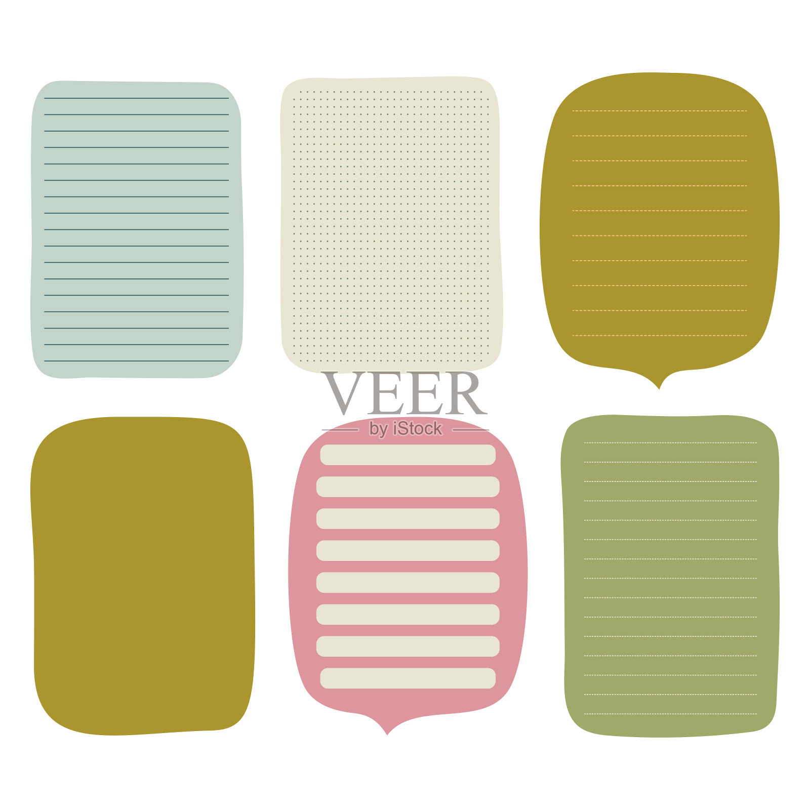 笔记页，检查表，待办事项，笔记本，计划。横线页，格子页，气泡演讲。矢量图插画图片素材