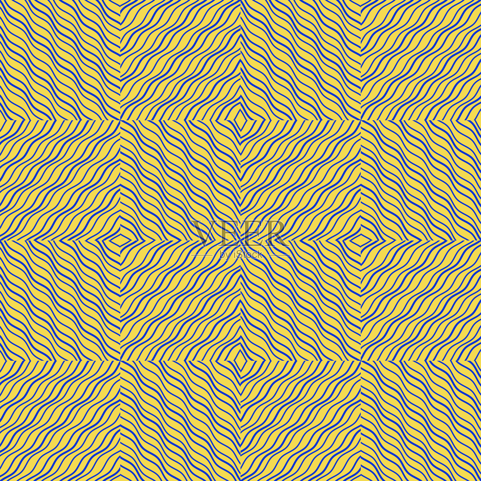 无缝矢量模式与蓝色波浪线在黄色背景。乌克兰的颜色插画图片素材
