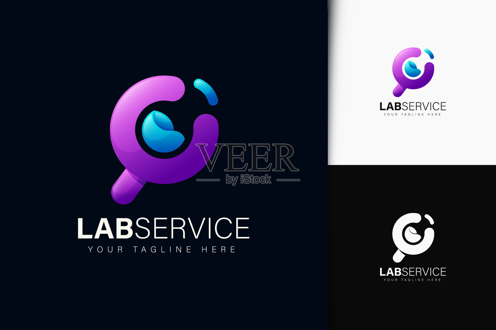 实验室服务图标设计与梯度插画图片素材