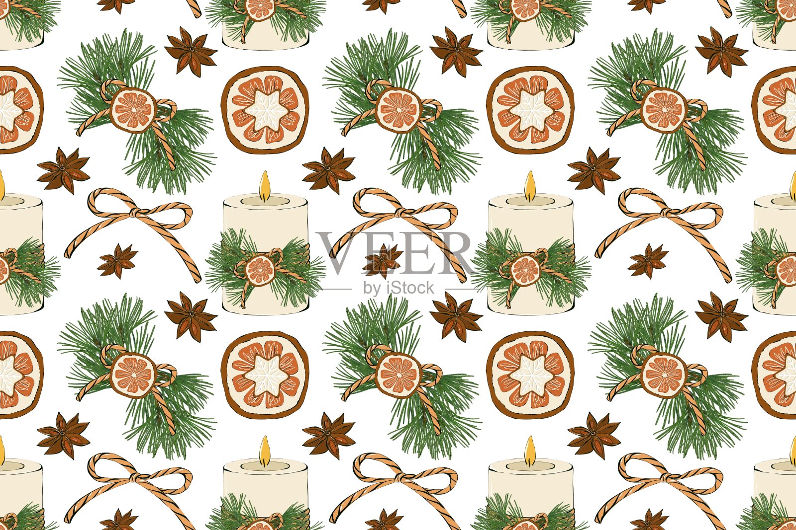 无缝的圣诞图案。白色背景的圣诞元素设计。插画图片素材