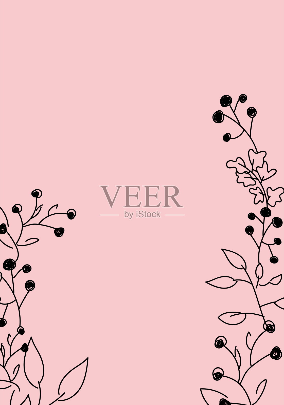 向量。圣诞快乐和新年快乐花卉背景，复制空间为您的文字。乡村垂直框架模板圣诞贺卡，婚礼邀请，派对邀请。手绘草图。插画图片素材