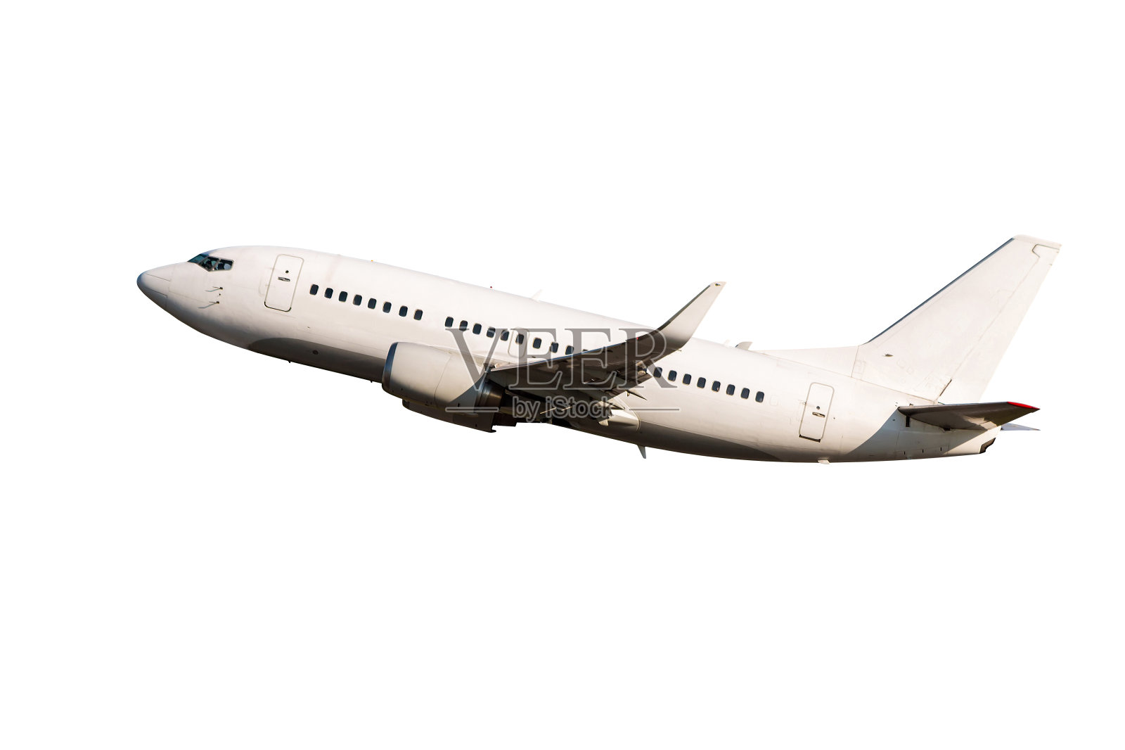 客机在白色背景下单独飞行照片摄影图片