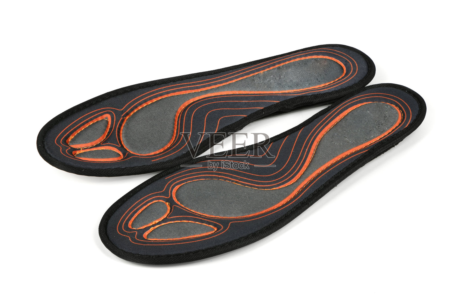 泡沫和硅胶鞋垫。隔离在白色背景上的运动鞋骨科鞋垫。照片摄影图片