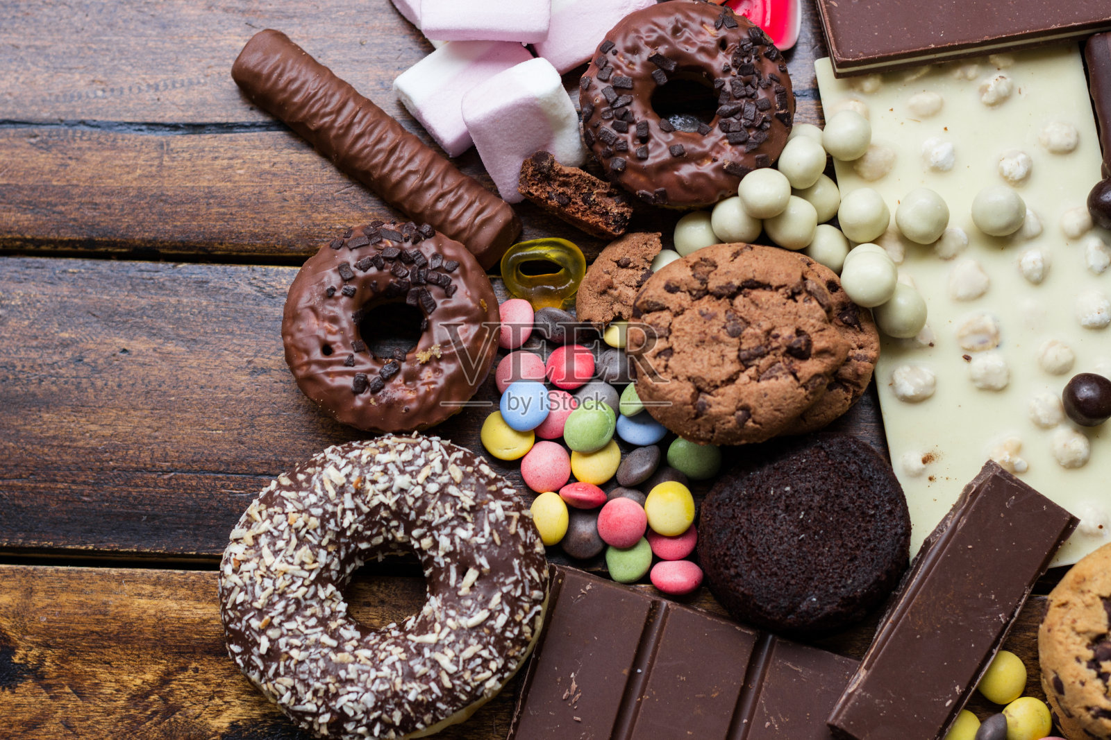 糖果、果冻、巧克力、饼干和甜甜圈照片摄影图片
