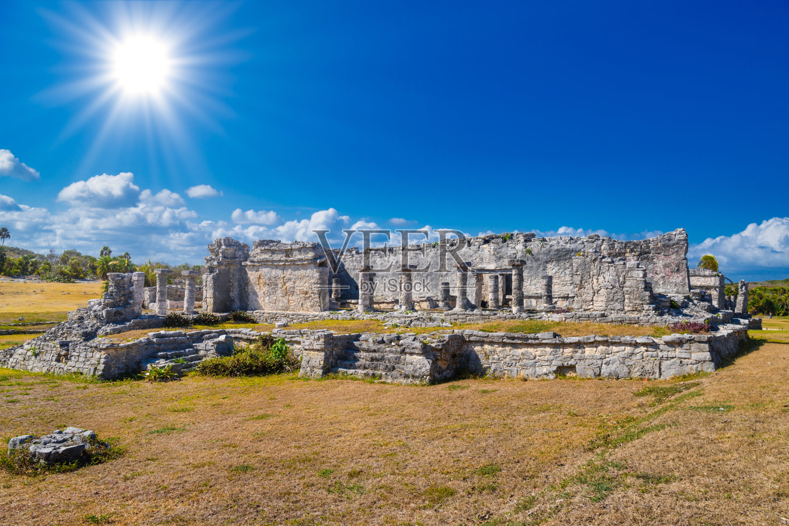 伟大的宫殿，在图卢姆的玛雅遗址，里维埃拉玛雅，尤卡坦，加勒比海，墨西哥照片摄影图片