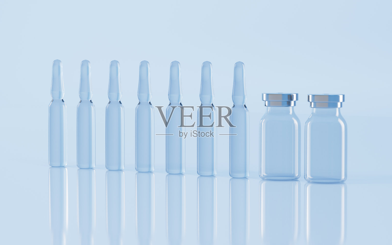 实验室里的安瓿，医学概念，三维渲染。照片摄影图片