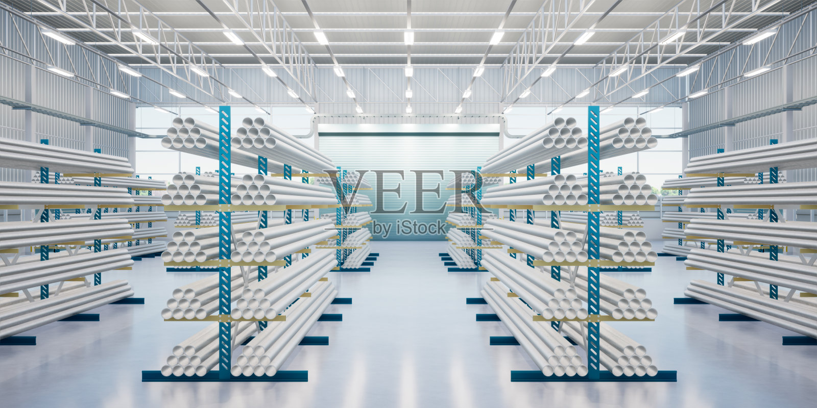仓库钢管产品三维效果图。照片摄影图片