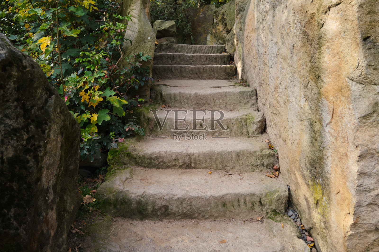 古老的石头楼梯，台阶，历史悠久的古老的地方，旁边有植物照片摄影图片