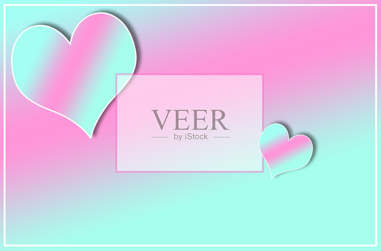 粉蓝色背景以卡片为复制空间，旁边两颗爱心，创意艺术设计照片摄影图片