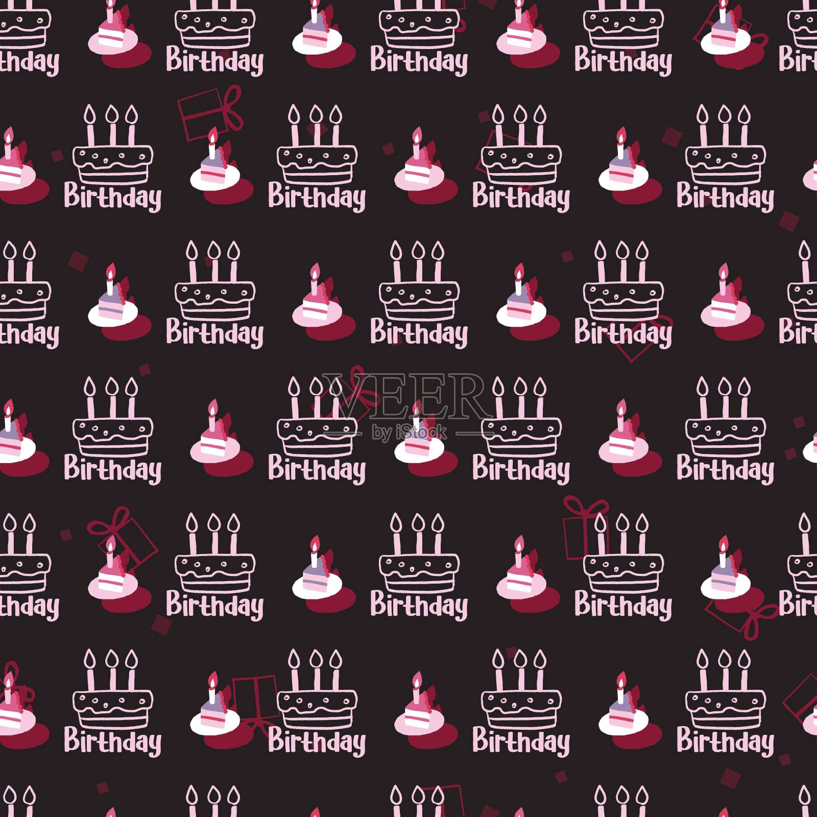 快乐生日派对蛋糕矢量无缝模式插画图片素材