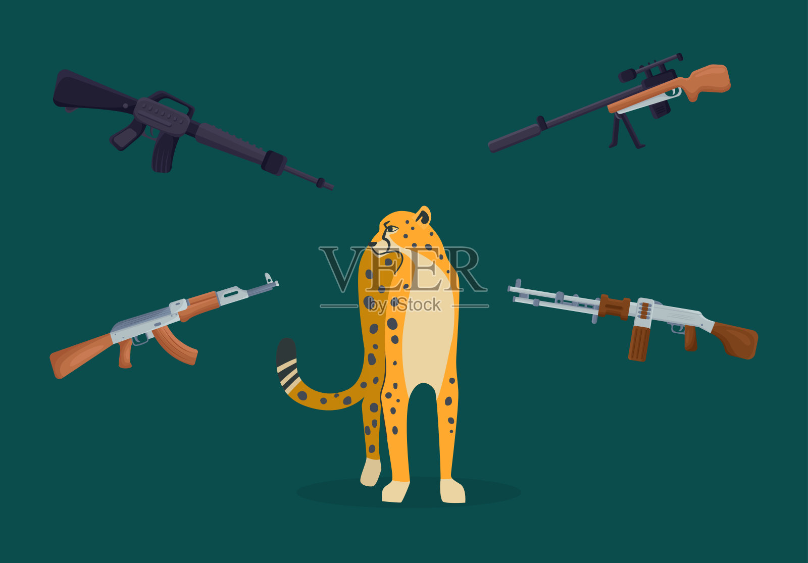 步枪指向猎豹矢量插图插画图片素材