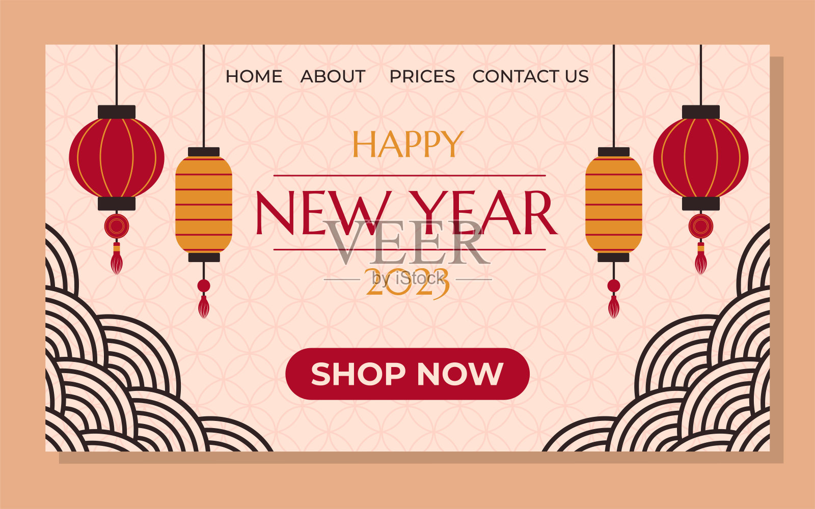 着陆的概念为中国新年快乐与灯笼矢量插图在平面风格插画图片素材