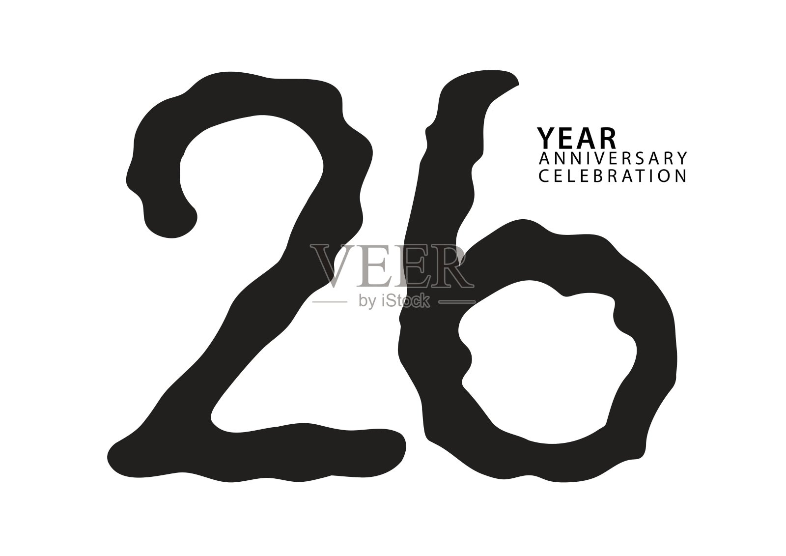 26周年庆典黑色彩色标识矢量，26号数字设计，26岁生日邀请函，标识数字设计矢量插图，图形元素，书法字体，排版标识插画图片素材