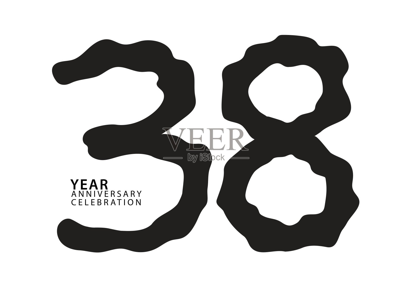 三十八周年庆典黑色彩色标识矢量，三八数字设计，三十八生日请柬，标识数字设计矢量插图，图形元素，书法字体，排版标识插画图片素材