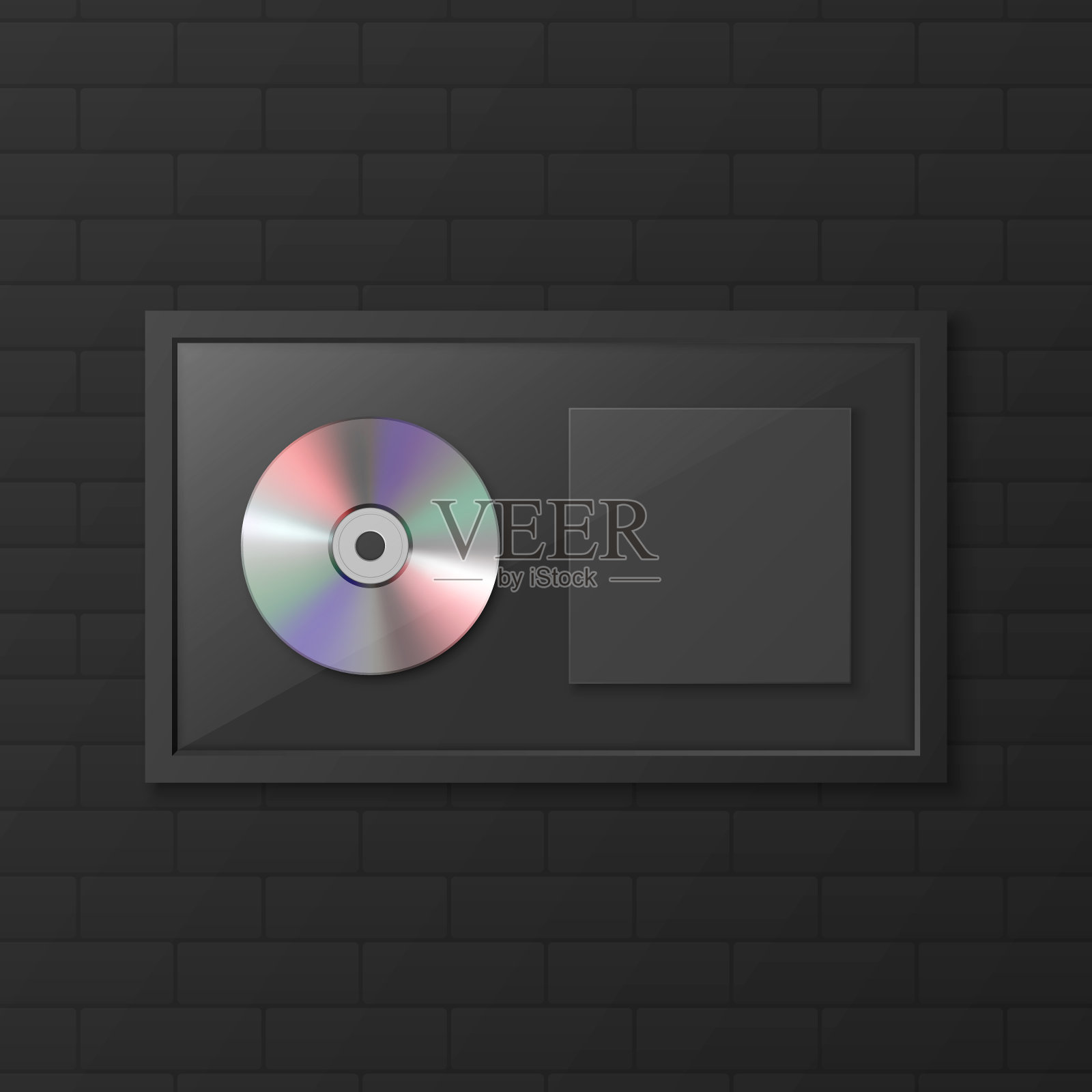 现实矢量3d YCD，标签与黑色CD封面框架上的黑色砖墙背景。单曲专辑光盘奖，限量版。CD设计模板插画图片素材