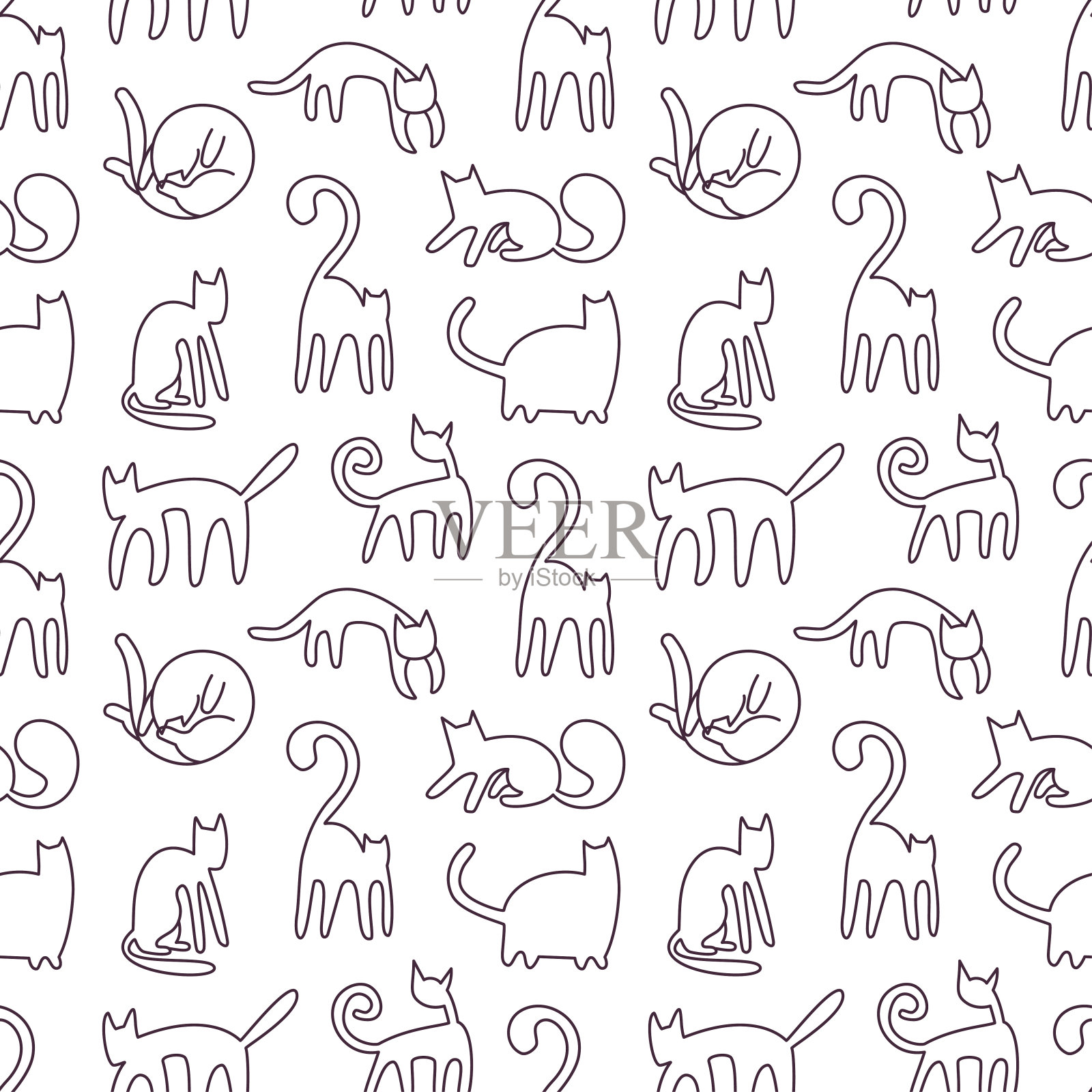 图案与猫在线条艺术风格插画图片素材