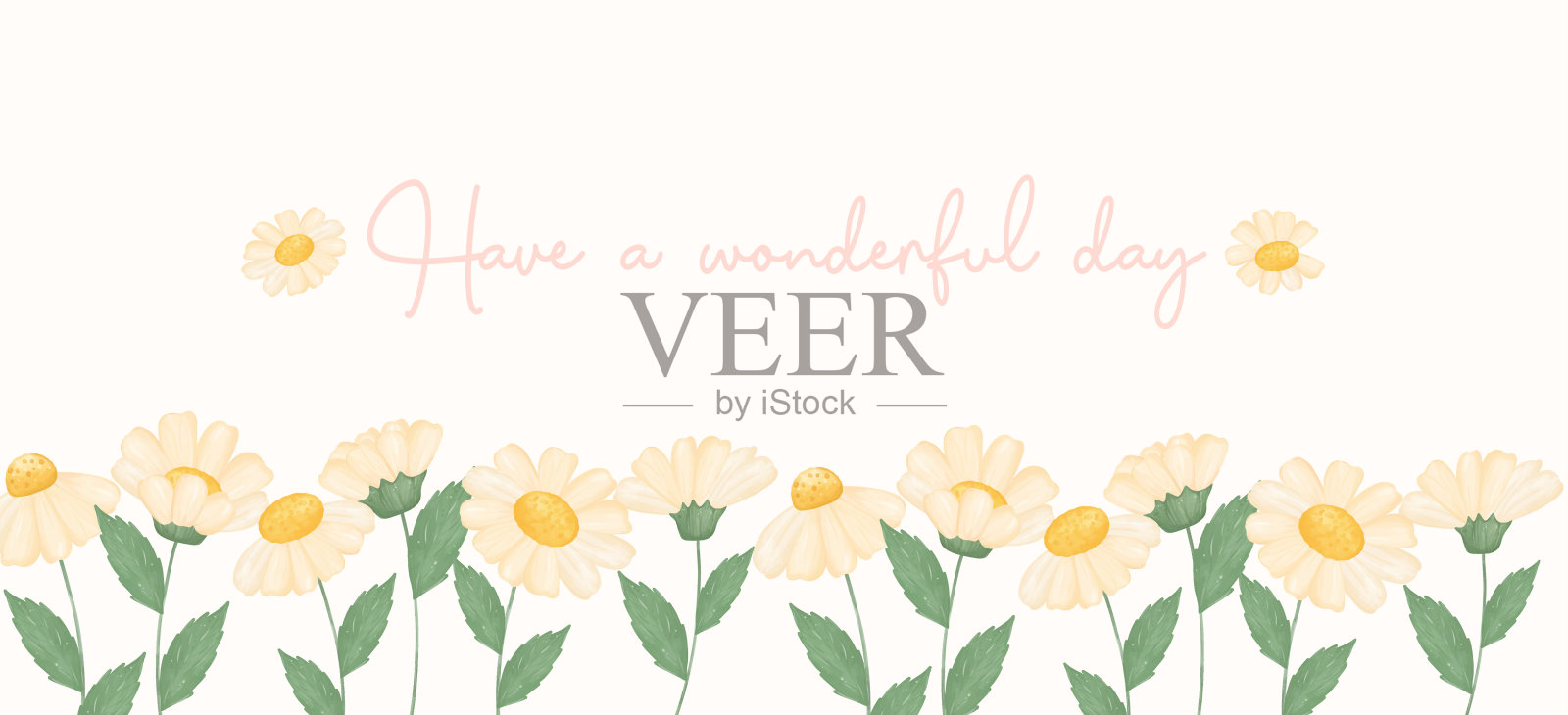 有一个可爱的奇妙的一天横幅，白色雏菊花花园水彩画，花卉横幅矢量插画图片素材