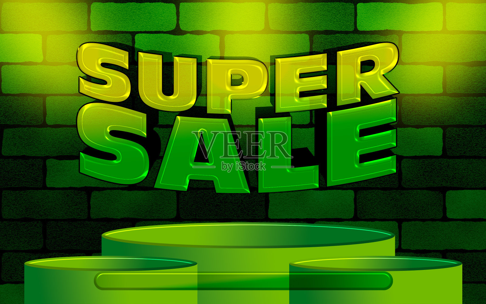 绿色超级销售背景模板与平台显示插画图片素材