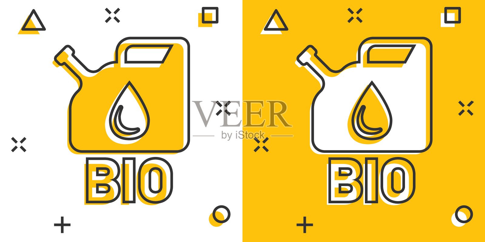 漫画风格的汽油罐图标。汽油罐卡通矢量插图在白色孤立的背景。燃料箱飞溅效果标志经营理念。插画图片素材