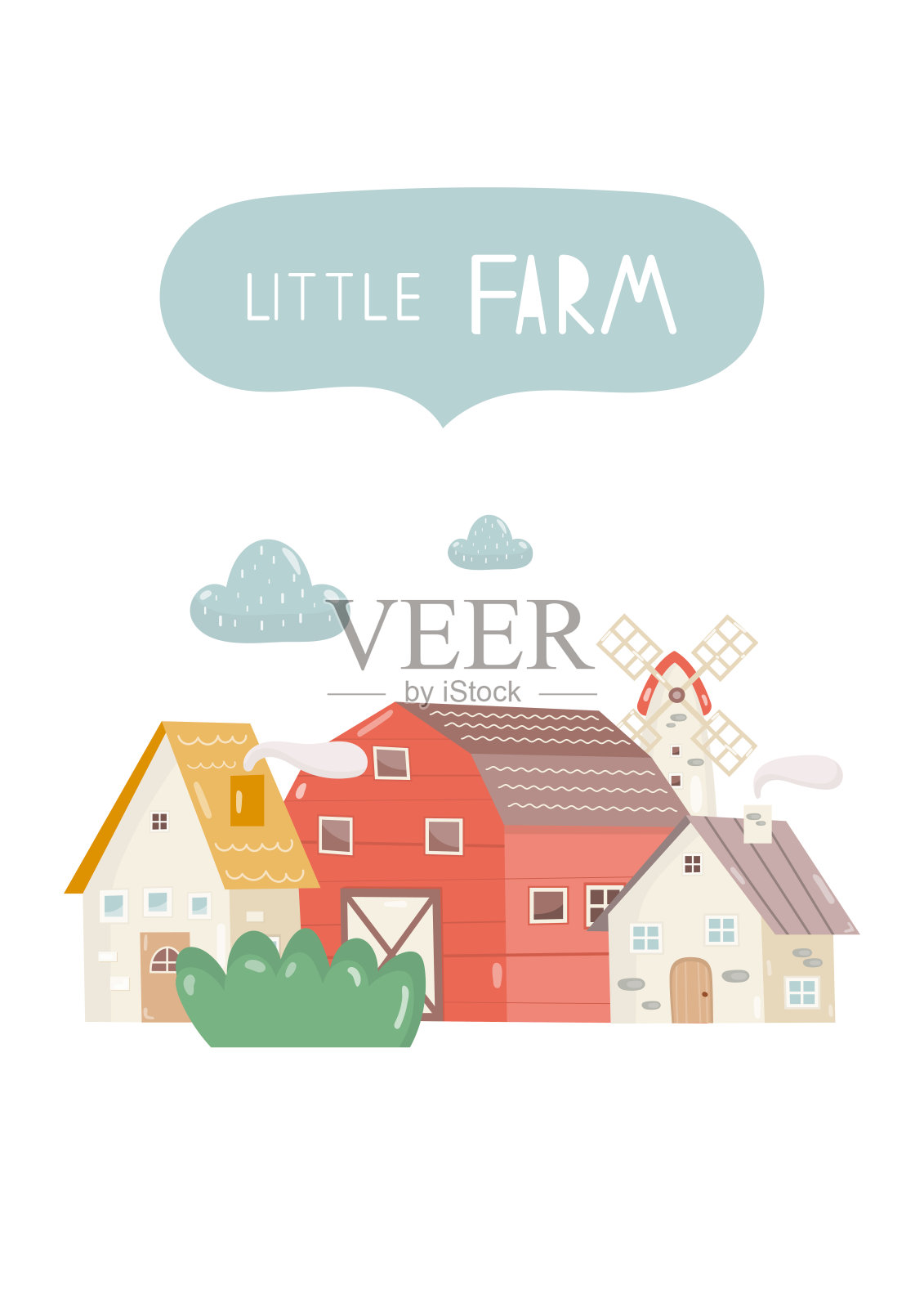 小农场房屋磨坊谷仓海报插画图片素材