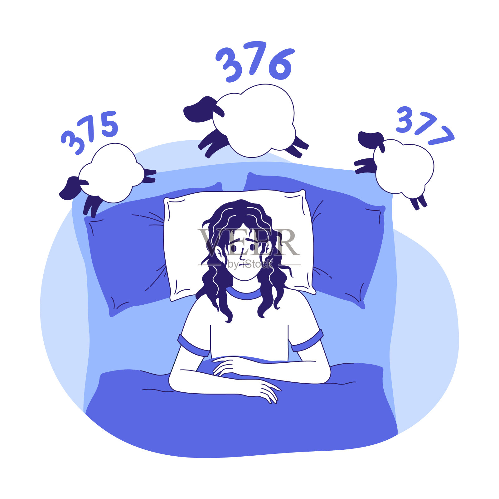 女人失眠平面概念矢量插图设计元素图片